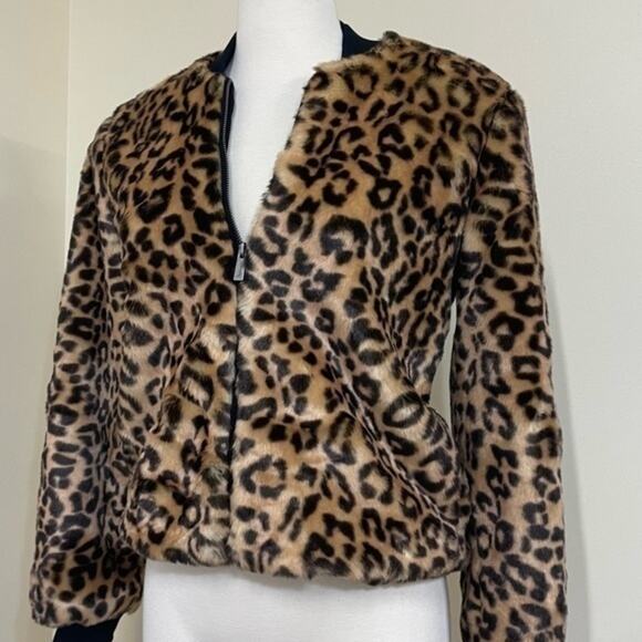 Splendid Faux Fur Jacket Leopard Print full zip cozy mob wives Women’s Size XS - Picture 12 of 15